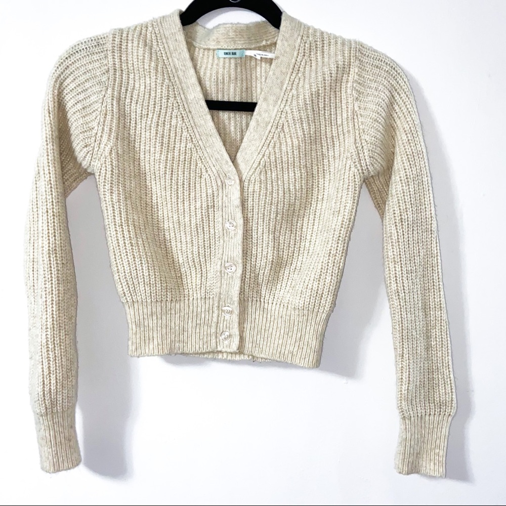 Cream button down sweater top